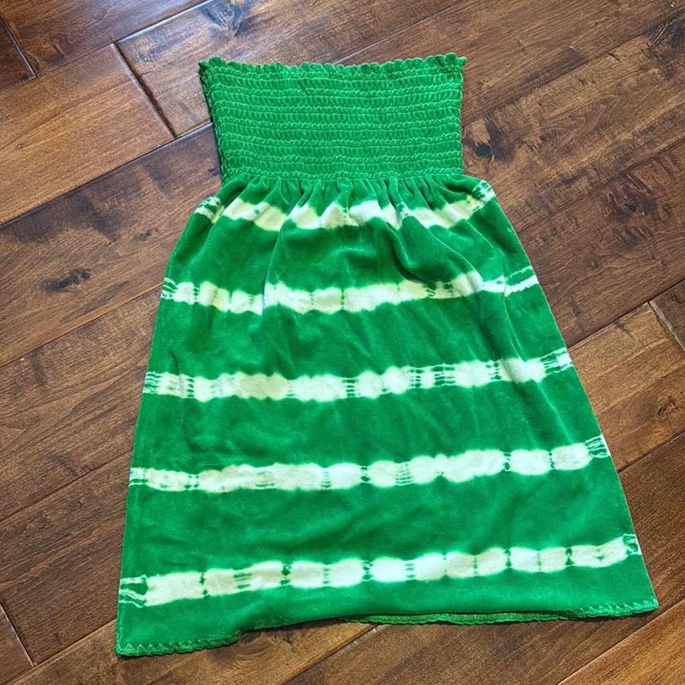 Juicy Couture Green and White Smocked Strapless Sundress